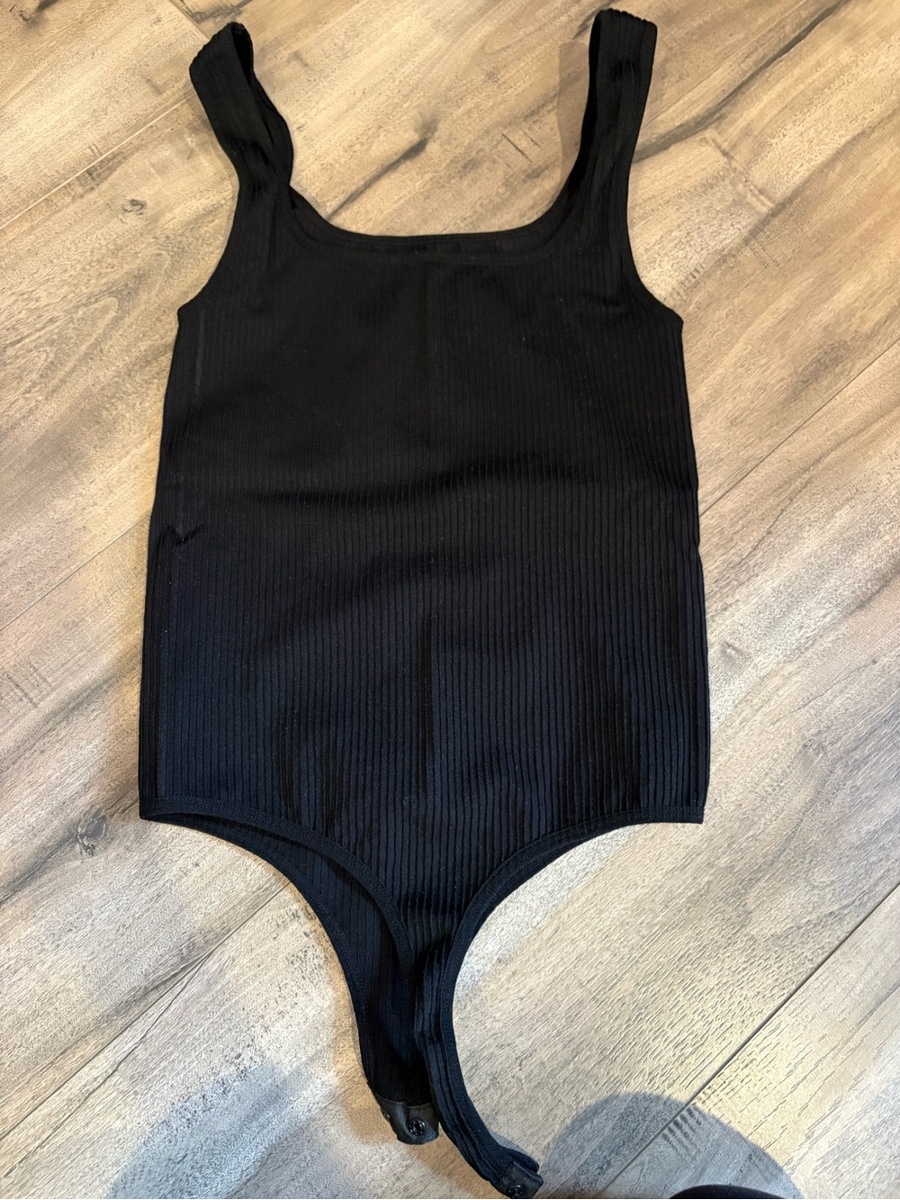 Women's Black Ribbed Square-Neck Bodysuit